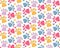 Seamless pattern with colorful pets paws. Cat or dog footprint outline cute childish bright background with hearts on white.