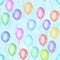 Seamless pattern of colorful rainbow colors watercolor happy holiday flying balloons