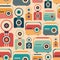 Seamless pattern with colorful retro radios and cameras.