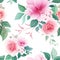 Seamless pattern of colorful sakura & roses flowers, branches, bud vector for fashion, print, textile, fabric, and card background
