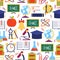 Seamless pattern with colorful school icons