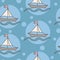 Seamless pattern with colorful ship with flag and wave on blue b