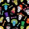 Seamless pattern with colorful skulls and bones for Halloween