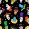 Seamless pattern with colorful skulls and stars for day of the d