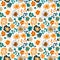 Seamless pattern with colorful small pretty flowers, leaves and floral elements