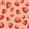 Seamless pattern - colorful strawberry on pink background. Watercolor