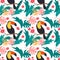 Seamless pattern with colorful toucans