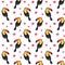 Seamless pattern with colorful toucans