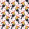 Seamless pattern with colorful toucans