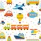 Seamless pattern with colorful transport. Cute children