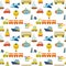 Seamless pattern with colorful transport. Cute children background