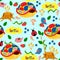 Seamless pattern with colorful turtles and caterpillars - vector illustration, eps