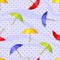 Seamless pattern with colorful umbrellas and raindrops