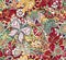 Seamless pattern with colorful vintage butterflies, flowers and hearts. Vector illustration.