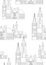 Seamless pattern or coloring page with gothic church as anti stress coloring book for adults, outline or colorless vector stock