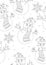 Seamless pattern or coloring page with snowmen as a concept for Christmas, winter, cold, outline vector stock illustration as a