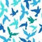 Seamless pattern with colourful birds on white background.