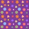 Seamless pattern with colourful stars on purple background.