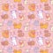 Seamless pattern with comic cartoon cats. Kittens with speech bubbles. Simply editable vector texture for fabric, cover, packing