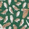 Seamless pattern with common barn owl Tyto alba in different poses