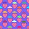 Seamless pattern consisting of cheerful hearts under colorful um