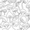 Seamless pattern of the contours of mushrooms of various shapes and sizes, autumn mushrooms with thick and thin legs and caps of
