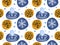 Seamless pattern with cookies, hot drink cup and snowflake. Winter repeated scketch background. Flat vector illustration