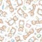 Seamless pattern with cooking cats and kitchenware