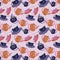 Seamless pattern of copper red, super pink, space cadet, dark blue gray color tea cup and saucer with tea kettle on queen pink