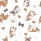 Seamless pattern with corgi dogs and animal toys - pets are endless
