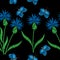 Seamless pattern with corn flower with butterfly embroidery stitches imitation