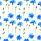 Seamless pattern with cornflowers. Blue beautiful flowers. Hand drawn watercolor illustration. Texture for print, fabric, textile