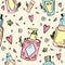 Seamless pattern with cosmetics bottles