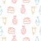 Seamless pattern. Cosmetics and hygiene. Antiseptics, gels and ointments. Shampoos, balms and creams. Design for background