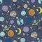 Seamless pattern with cosmos doodle illustrations.
