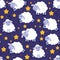 Seamless pattern of counting sheep to fall asleep. Cartoon happy jumping sheep for baby.
