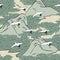 Seamless pattern of cranes over mountains
