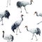 Seamless pattern with cranes on a white background, watercolor illustration, paper design, birds