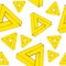 Seamless pattern creating optical illusion. Geometry of yellow triangles on white background. Perfect for textile and wrapping