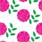 Seamless pattern with crimson flowers and green leaves