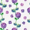 Seamless pattern with crochet flowers and leaves. Multicolor handmade bridal, spring Easter, birthday celebration backdrop with fl