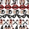 Seamless pattern with crop top, lips, shoes, lipstick, sunglasses, brush