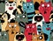 Seamless pattern with crowd of cats in different colors.