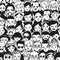 Seamless pattern of crowd different people, woman and man faces. Doodle portraits fashionable girls and guys. Trendy