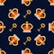 Seamless pattern with crown monarch and a golden key to the noble dark blue background