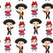 Seamless pattern Cubans boy and girl in national costume and hat Cartoon children in traditional Cuba dress, Mariachi group Musica