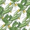 Seamless pattern with cucumber on white. Endless texture with vegetables and flowers