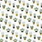 Seamless pattern with culinary herbs in pots.