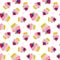 Seamless pattern with a cupcake with strawberries and blueberries and with pink cream. On a white background. Muffin. Sweet