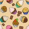 Seamless Pattern cupcakes with cream and chocolate. Vector